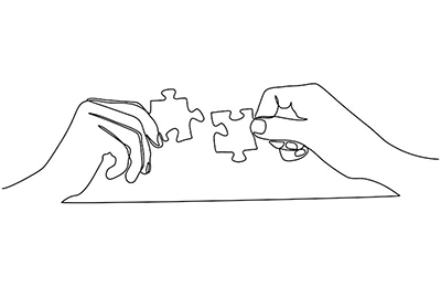 Ilustración de terapia individual adolescentes — manos con piezas de puzzle