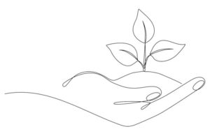 Ilustración de terapia de familia — planta sostenida entre manos